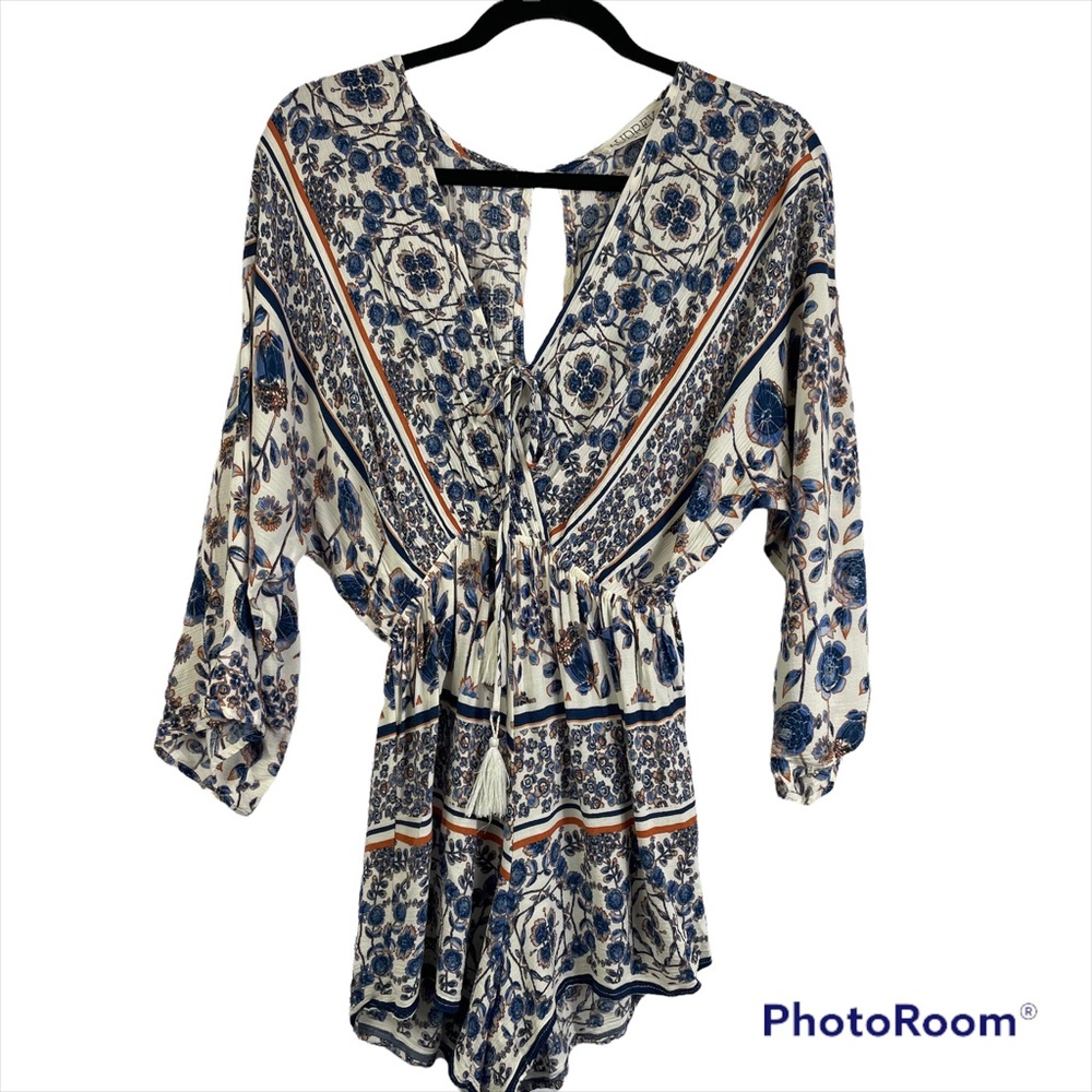 Anthropologie  Audrey 3 + 1 Boho Romper Long Sleeve Lightweight Small